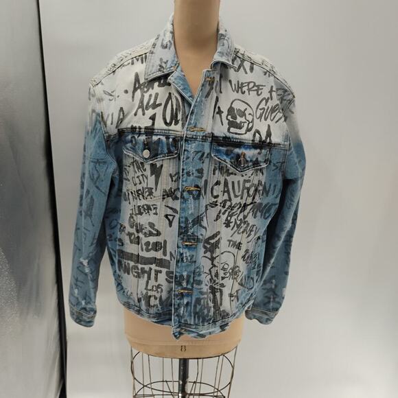 Guess Men's Graffiti Oversized Jean Jacket Size M rare streetwear y2k rock emo - Picture 1 of 16